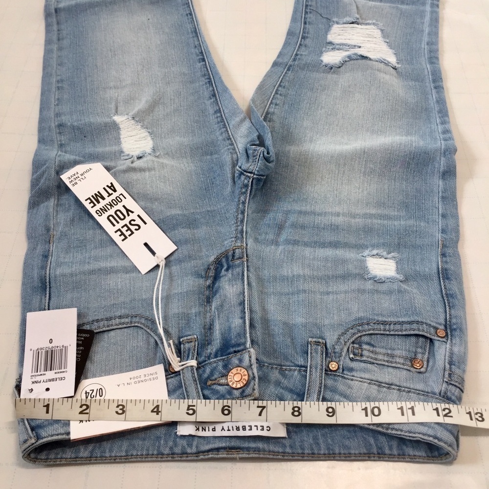 High Rise Distressed Slim Straight Leg Jeans 0/24 - Picture 4 of 8